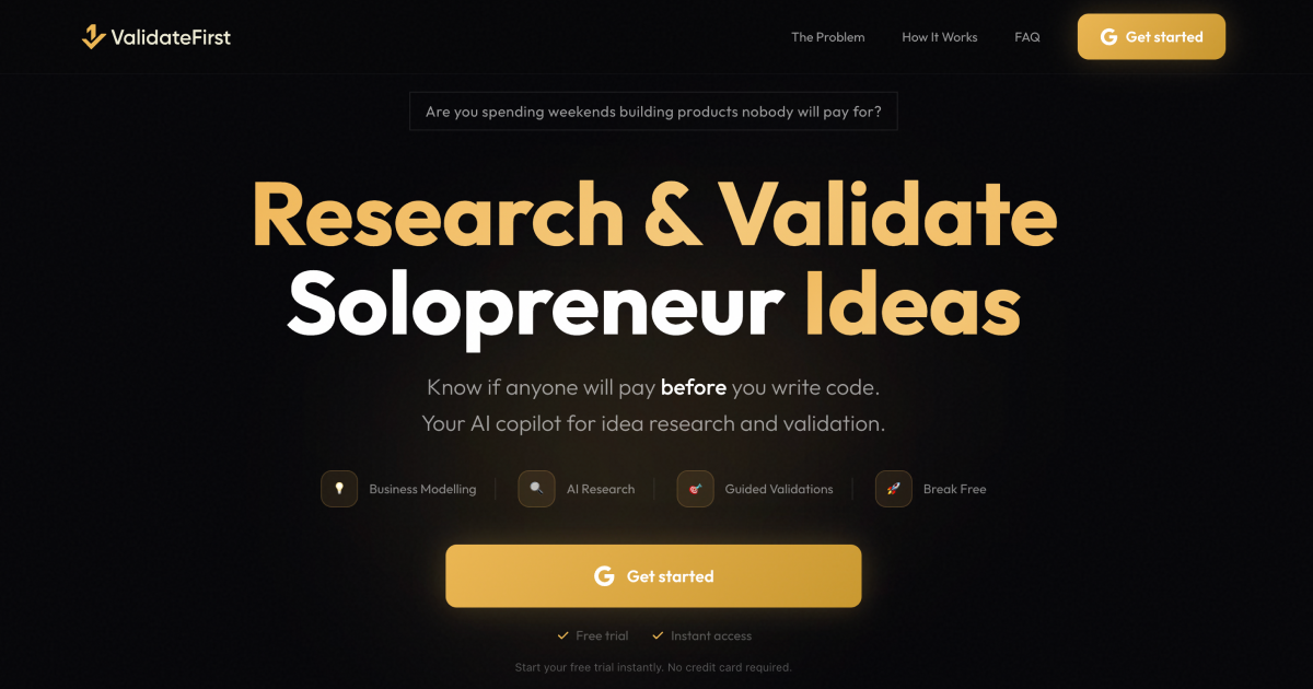 ValidateFirst - AI-powered Research and Validation for Your Ideas
